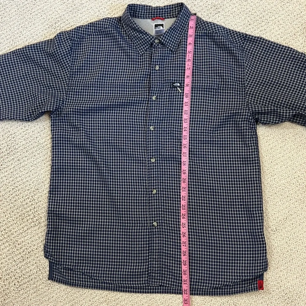The North Face Traverse Navy Blue Tan Check Long Sleeve Button Down Shirt LARGE